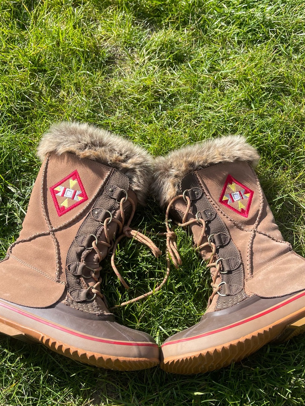 Brown Faux-Fur Trim Lace-Up Winter Boots for Women